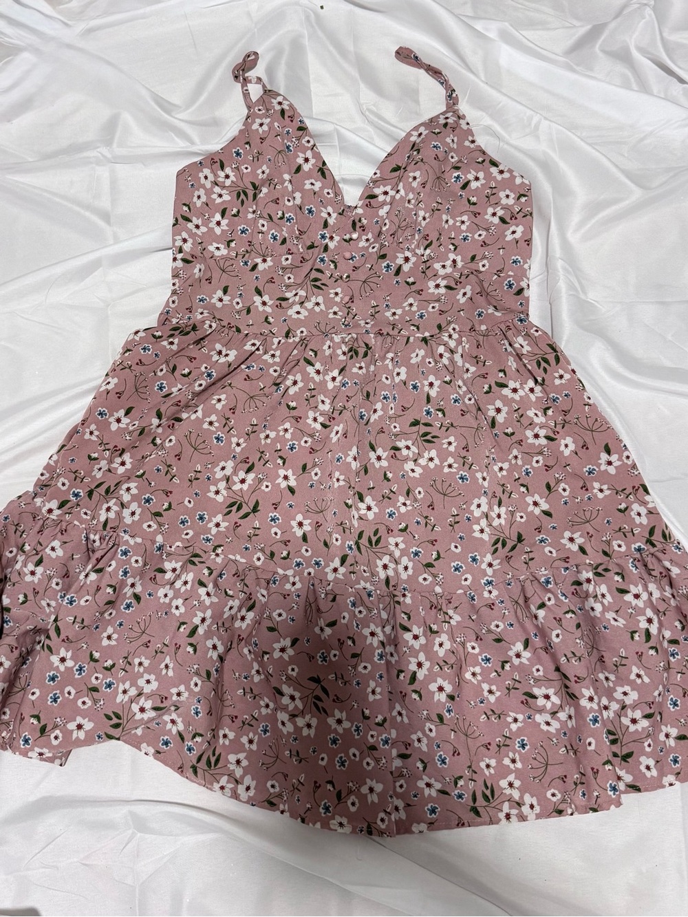 SHEIN Curve 0XL Pink Floral Smocked Mini Dress